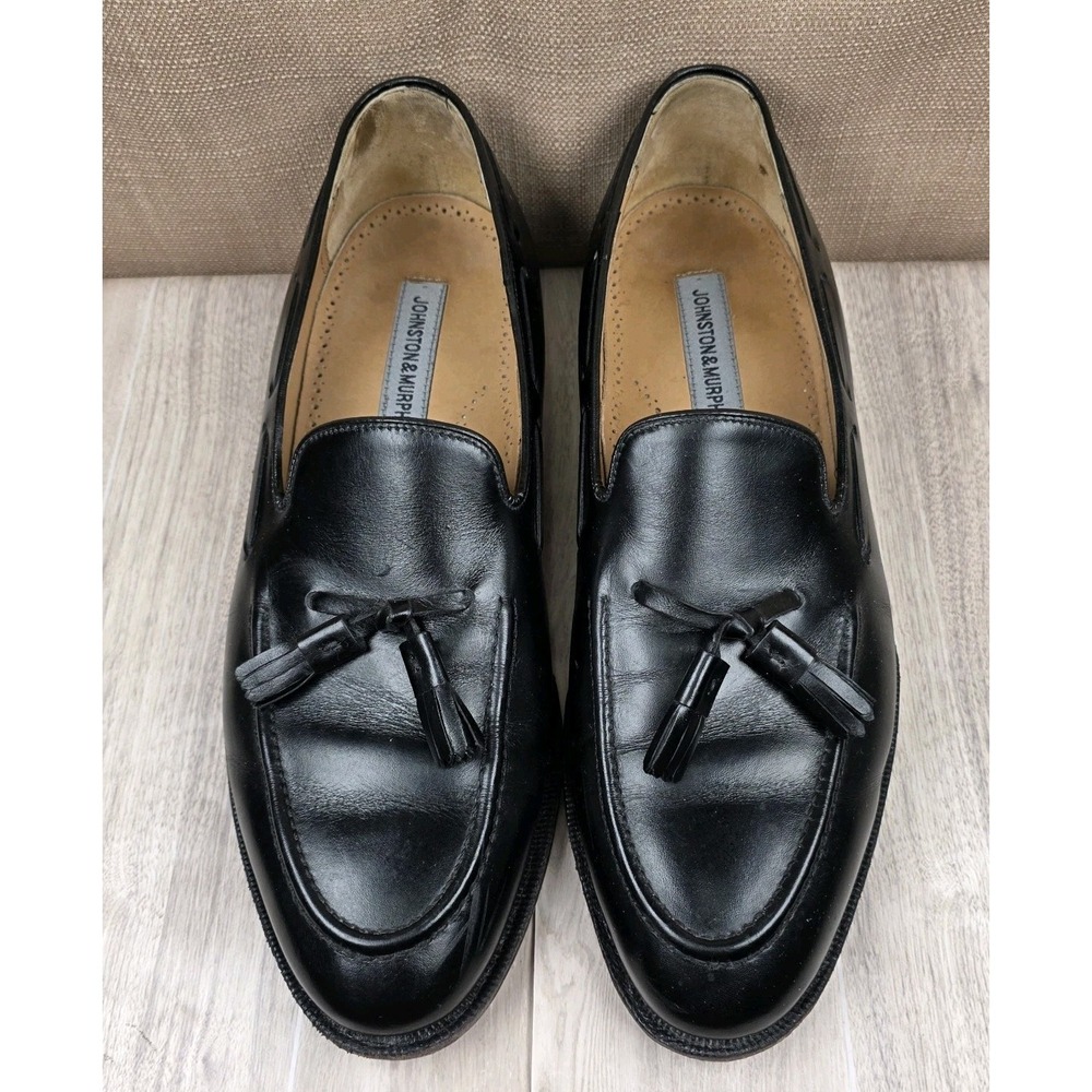 Johnston & Murphy Tassel Loafers Men 10.5D Aristocraft Black Leather Dress Shoes